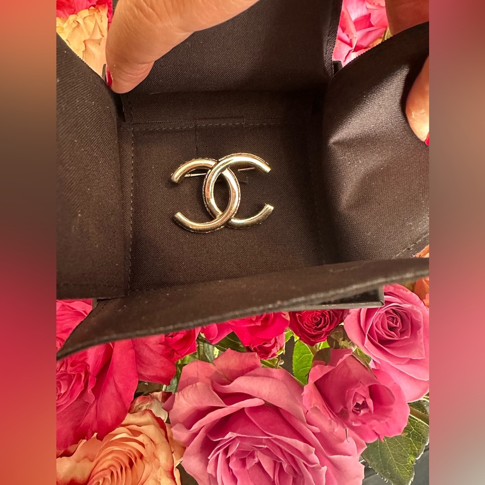 Chanel Silver Crystal Logo Brooch - Picture 1 of 11